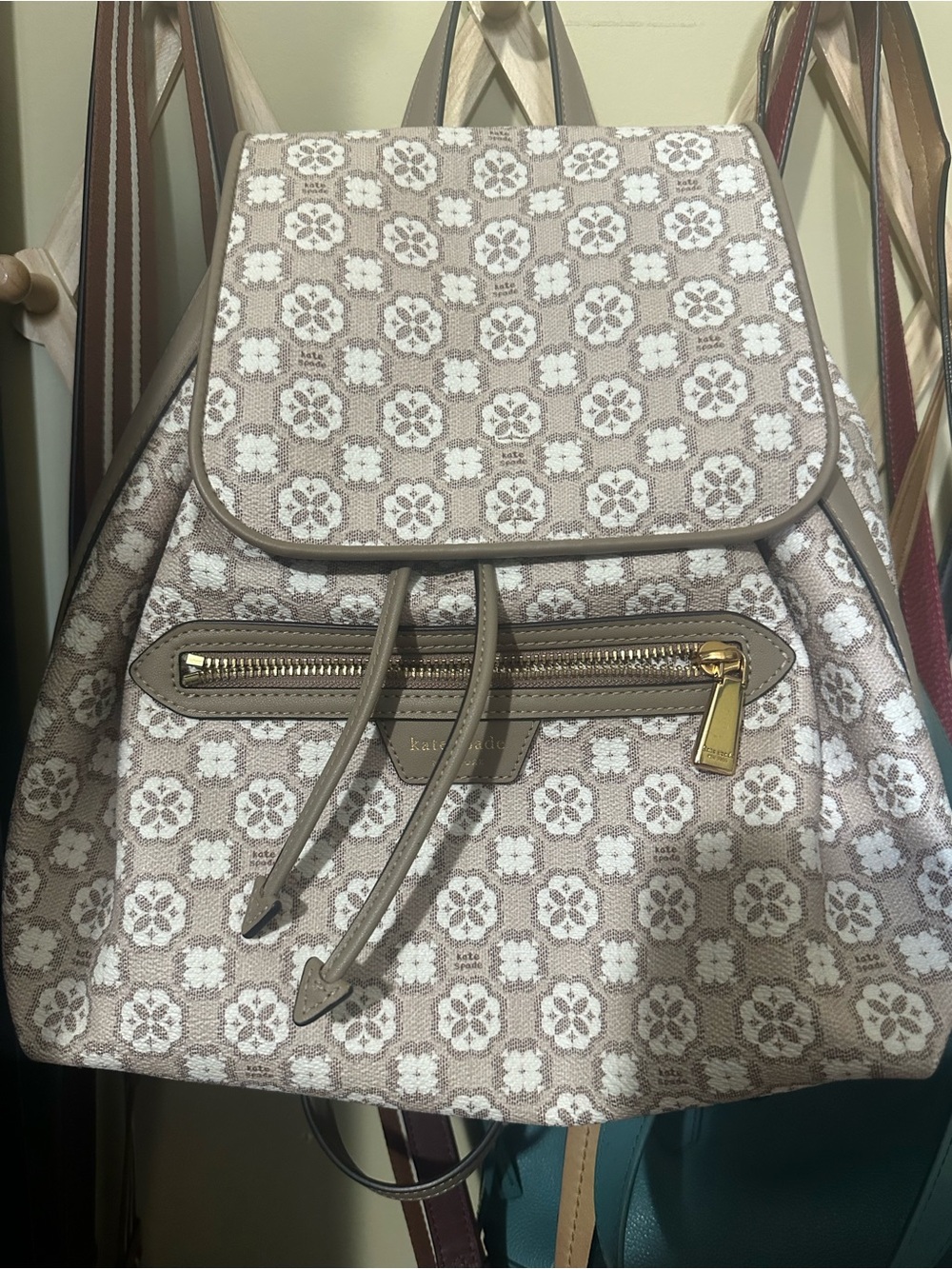 kate spade Beige and White Floral Jacquard Backpack